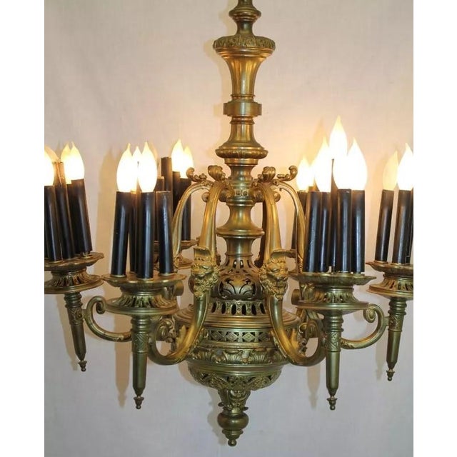 Antique French Bronze Chandelier Ceiling Light Fixture With Torchiere Arms, Rewired For Sale - Image 4 of 11