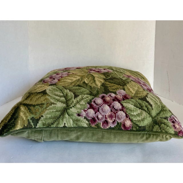 Late 20th Century Vintage Grapevine Needlepoint and Velvet Accent Pillow For Sale - Image 5 of 8