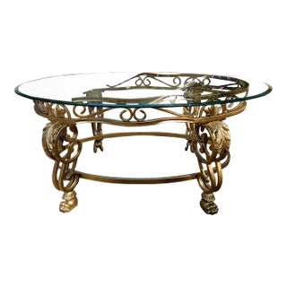 Mid-Century French Style Rocco Gilt Wrought Iron Lion Foot Coffee Table For Sale