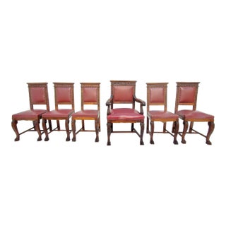 Antique 1890s American Victorian Ornately Carved Dining Chairs With Claw Feet Set of 6 For Sale