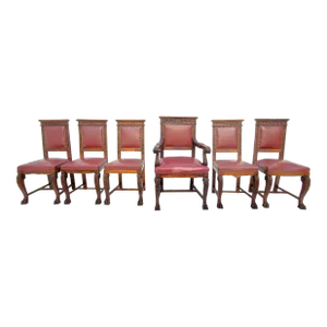 Antique 1890s American Victorian Ornately Carved Dining Chairs With Claw Feet Set of 6