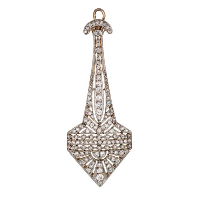 Art Deco Vintage Art Deco Diamond Pendant Antique 18 Karat Gold Platinum Fine Jewellery For Sale - Image 3 of 4