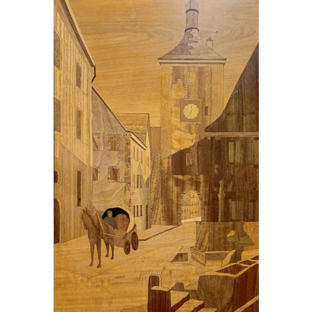 Framed Marquetry Panel with Urban Scene For Sale - Image 4 of 6