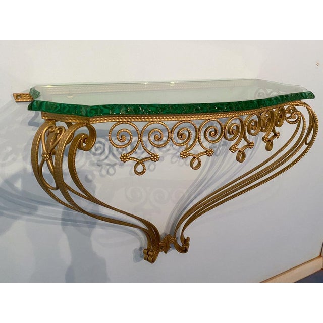 Mid-Century Italian Green Crystal Gold Iron Console Table by Pier Luigi Colli, 1950 For Sale - Image 11 of 18