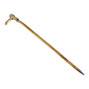 An Antique Walking Stick With Carved Deer Horn Handle