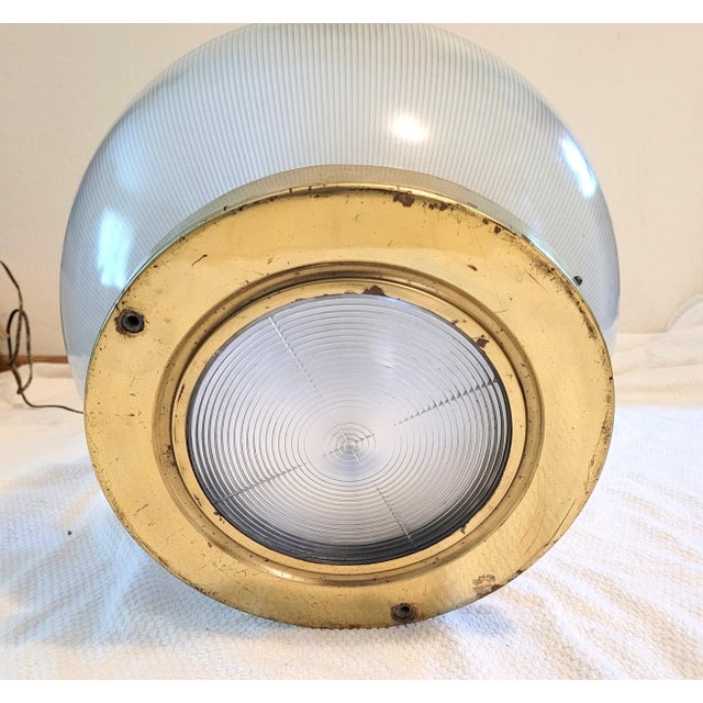 Vintage French Industrial Holophane Globe Pendant For Sale - Image 9 of 11