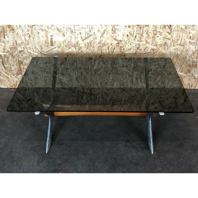 Glass Metal Teak Coffee Table For Sale - Image 3 of 13