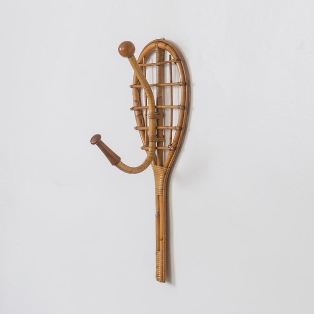 1960s French Rattan Tennis Racket Wall Hook For Sale - Image 4 of 9