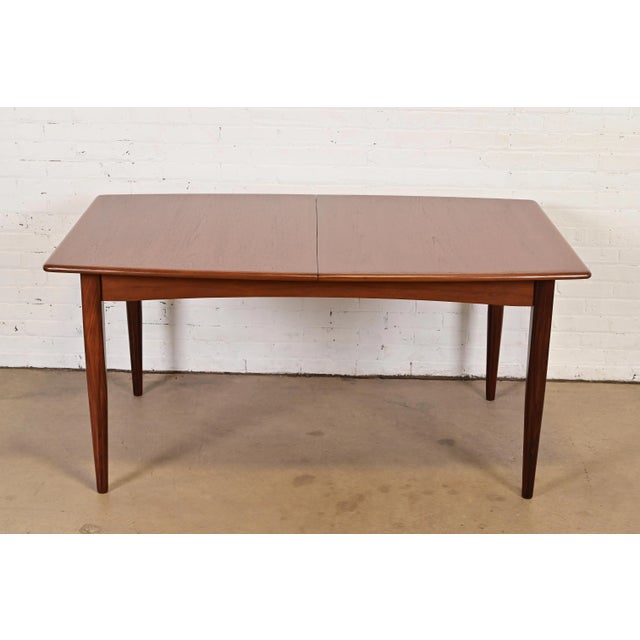 Wood Falster Danish Modern Teak Boat-Shaped Extension Dining Table, Newly Refinished For Sale - Image 7 of 13