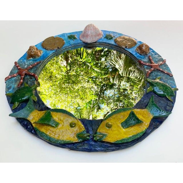 "Under the Sea" Glazed Ceramic Mirror by Florida Artist Rexx Fischer, Signed For Sale - Image 4 of 7