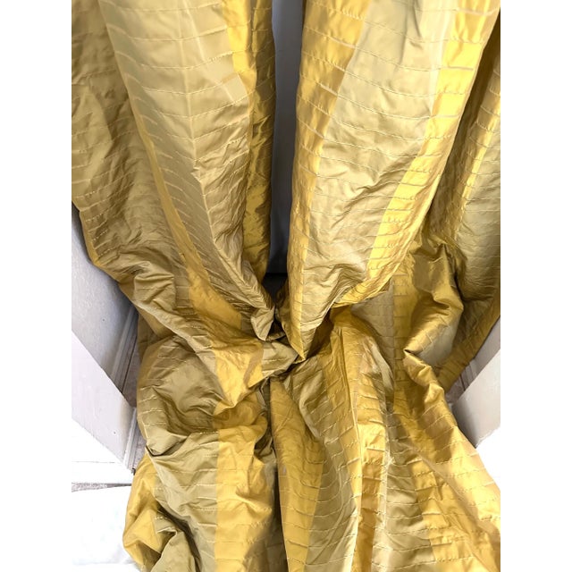 Gold Vintage Custom Silk Taffeta Stripe Gold Drapery Panels-A Set For Sale - Image 8 of 10