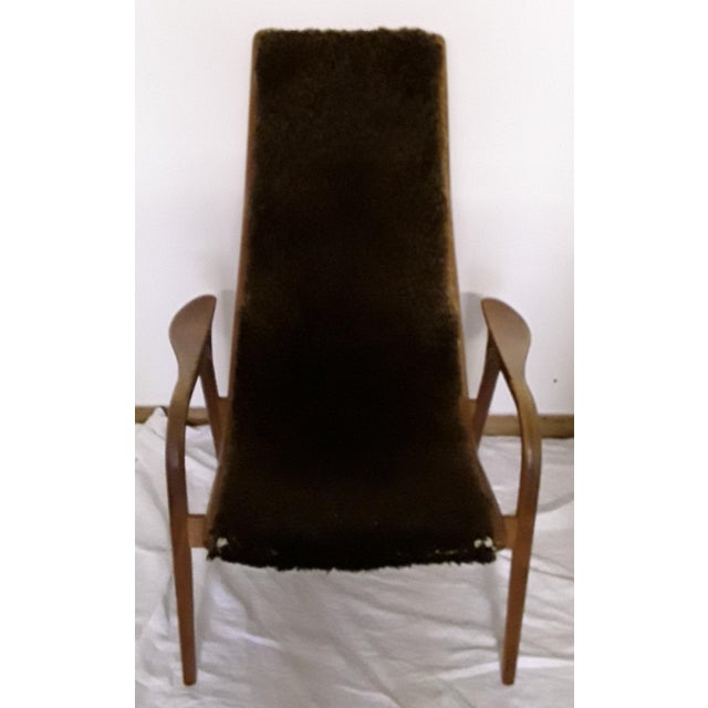 Vintage Swedish Oak Plywood, Linen & Brown Plush Armchair by Yngve Ekström for Swedese, 1965 For Sale - Image 9 of 13