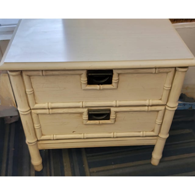 Pair of Faux Bamboo Nightstands Faux Bamboo Furniture - Hollywood Regency Style In the style of Stanley Nightstands 2...