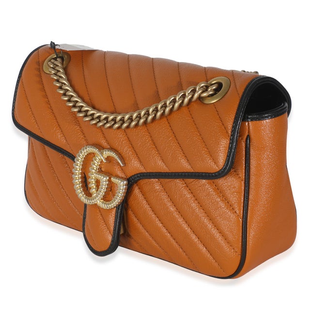 Gucci Cognac Calfskin Matelasse Diagonal Small Torchon GG Marmont ...