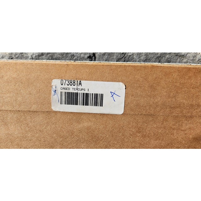 Wood 1990s Ethan Allen Custom Distressed Framed Art Caged Teacups I Pansy by Keller For Sale - Image 7 of 8