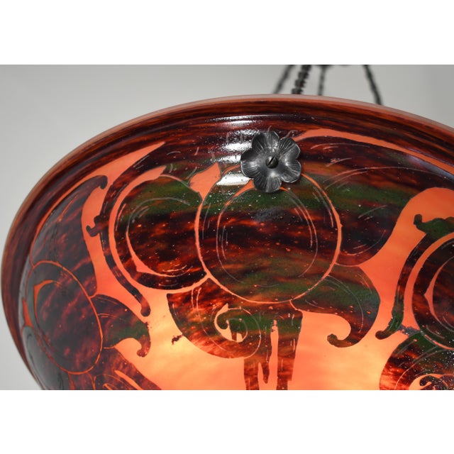French Art Deco Pendant Light by Le Verre Francais Schneider - 1925 Cameo Chandelier France For Sale - Image 9 of 12