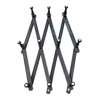 1920s French Accordion Wall Rack With Porcelain Knobs For Sale