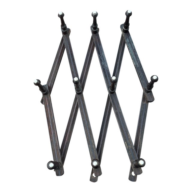 1920s French Accordion Wall Rack With Porcelain Knobs For Sale