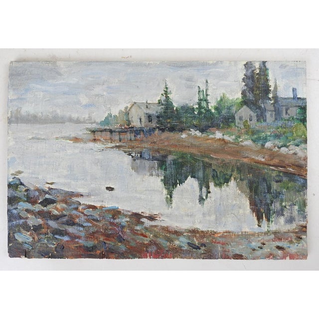 Rustic Small Late 20th Century Plein Air Deer Island Maine Painting For Sale - Image 3 of 3