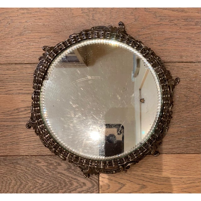 Metal Vintage Silver-Tone Metal Mirror Plateau For Sale - Image 7 of 9