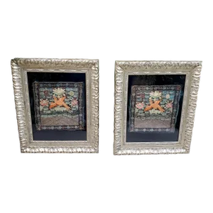 Framed Pair of Early 19th Century Qing Dynasty Silk Embroidery Rank Badge With Paradise Flycatcher