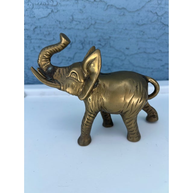 Mid 20th Century Brass Elephant Trunk Up For Sale - Image 4 of 4