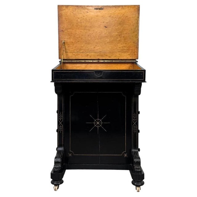 Antique English Ebonised Davenport Desk with Red Leather, 1800s For Sale - Image 12 of 14