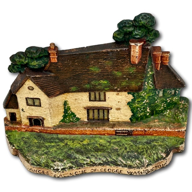 Green Rare & Large Antique Sulgrave Manor George Washington Ancestral Home Cast Iron Doorstop by Greenblatt Studios - Dated 1925 For Sale - Image 8 of 18