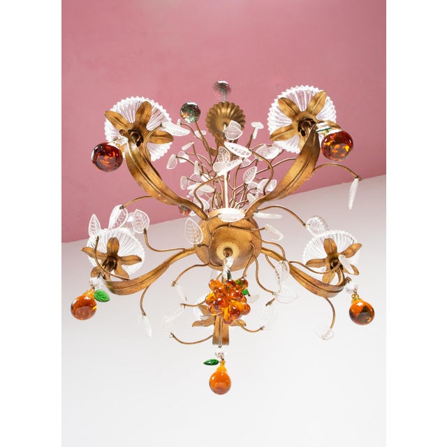 1960s Italian Leaves and Fruit Chandelier in Copper, Metal, and Crystal, 1960s For Sale - Image 5 of 8