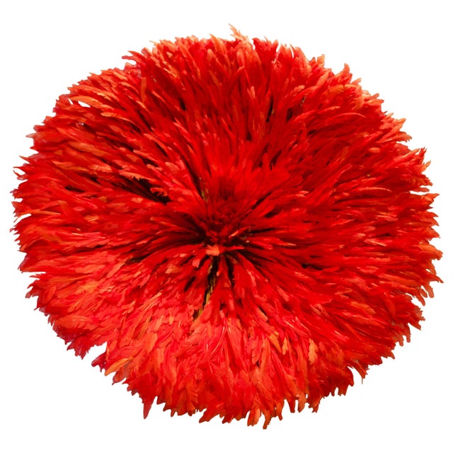 Stunning vibrant red feathered wall hanging. Other colors to choose from. Measures: 30" diameter x 6" deep. Andrianna...