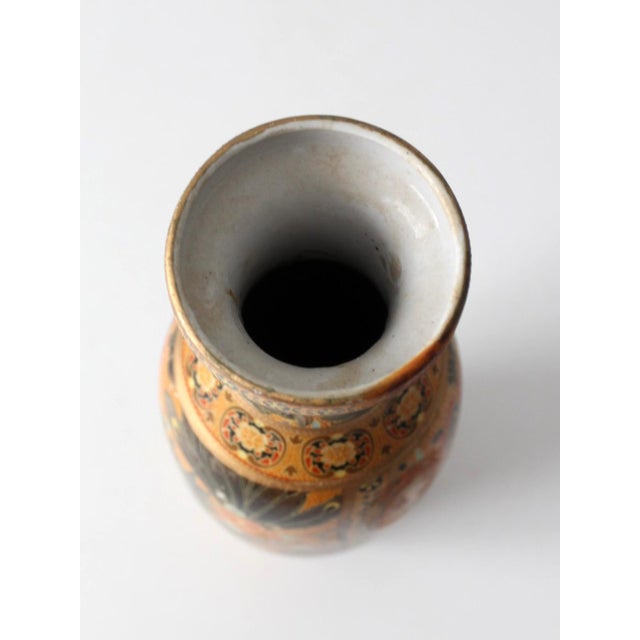 Mid 20th Century Vintage Satsuma Style Phoenix Floral Vase With Gilt Details For Sale - Image 5 of 13