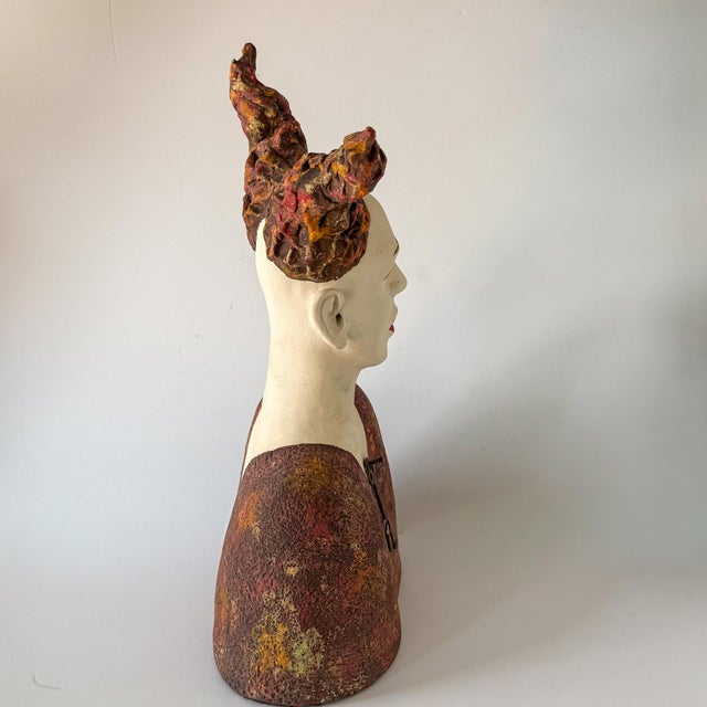 Attributed to Kirsten Stingle Figurative Porcelain & Mixed-Media Bust With Vintage Key For Sale In Raleigh - Image 6 of 10
