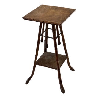 Late 19th Century Rustic Victorian Bamboo Side End Accent Table With Shelf Signed Jd For Sale