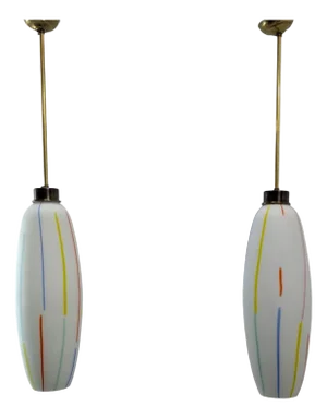 Opaline Glass Pendant Lamps, 1950s, Set of 2