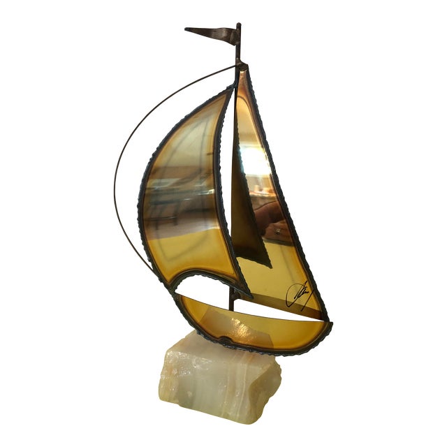 Vintage Signed Sailboat Sculpture For Sale
