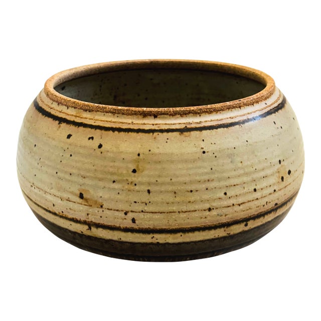 Large Speckled Gray Studio Pottery Bowl For Sale