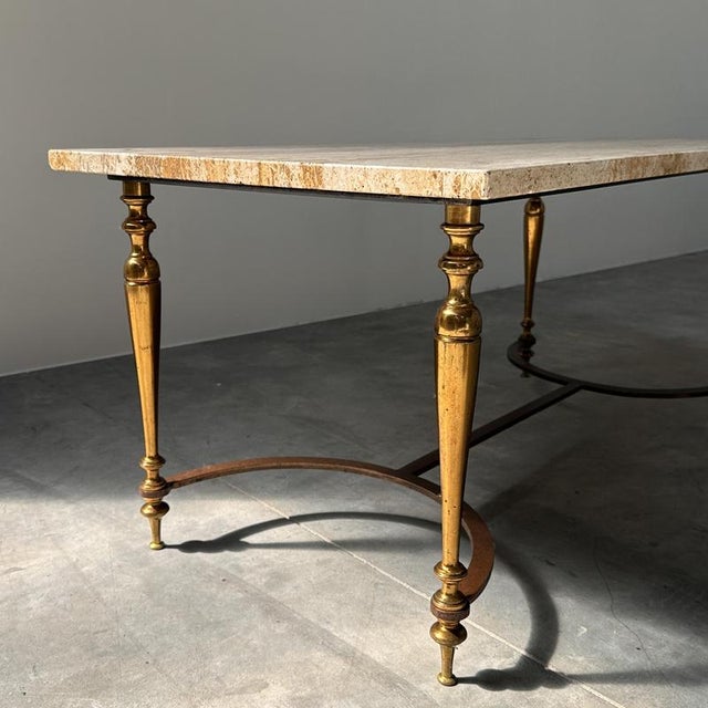 Travertine Coffee Table with Brass Base, 1970s For Sale - Image 12 of 15