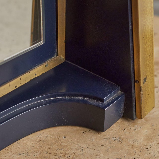 Black Italian Modernist Metal + Brass Vanity Mirror, 1960s For Sale - Image 8 of 10