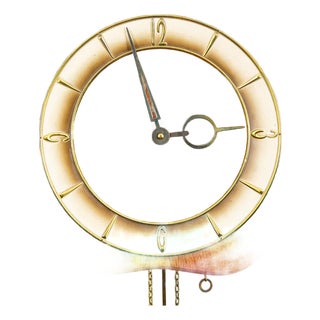Mid Century Modern Wall Clock Oak Pendulum Weights Brass Denmark Chime For Sale