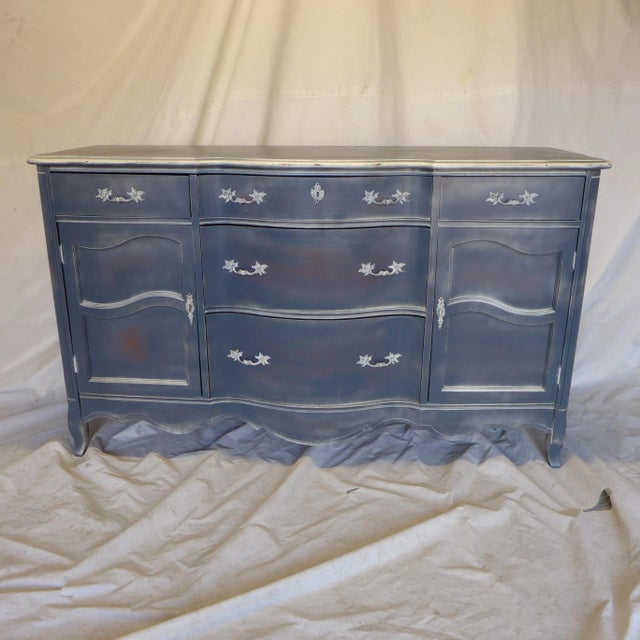 Shabby Chic French Style Gray Blue Distressed Server/Sideboard For Sale - Image 3 of 12