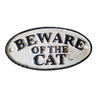 1990s Cast Iron Beware of the Cat Sign For Sale