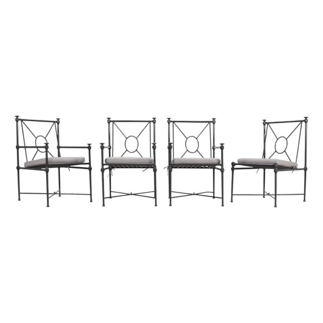 Set of Four Rh Catalina Aluminum Patio Garden Dining Armchairs For Sale