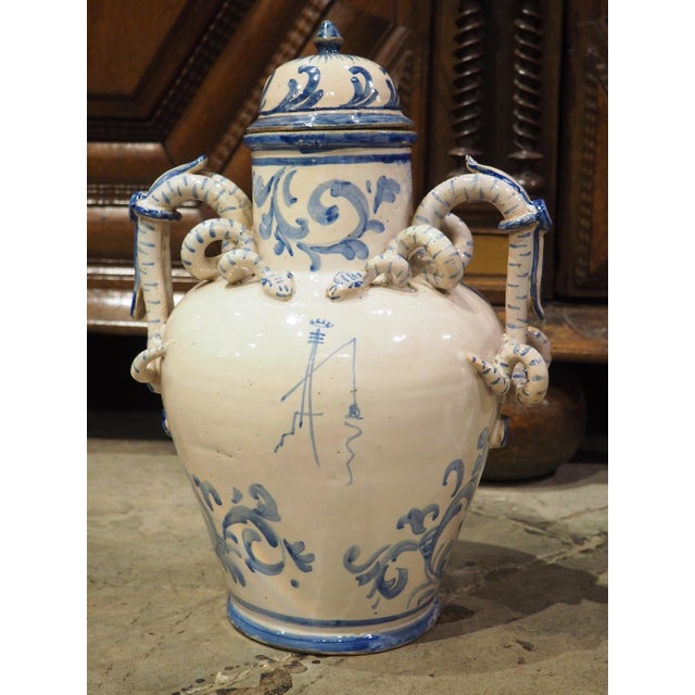 Antique Blue and White Lidded Vases From Savona, Italy, Circa 1800 For Sale In Dallas - Image 6 of 12