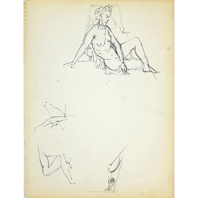 Female Figure 4 is an original drawing on ivory paper made by Herta Haausmann (1892-1972). Black marker pen on paper. In...