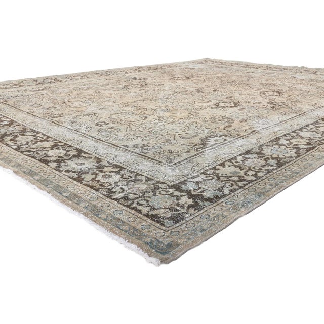61278 Distressed Antique-Worn Persian Mahal Rug, 09'04 x 12'06. Rustic and refined meets laid-back luxury in this hand...