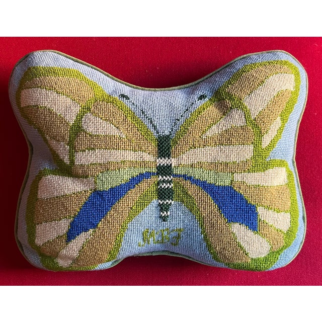 Mid-Century Modern Needlepoint Butterfly Pillow For Sale - Image 10 of 10