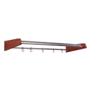 Danish Teak Wall Coat Rack with Chrome Hooks, 1960s For Sale