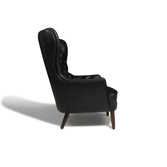 Mid 20th Century Mid 20th Century Pair of Sculptural Danish Wingback Chairs in Black Leather Attributed to Georg Kofoed For Sale - Image 5 of 11
