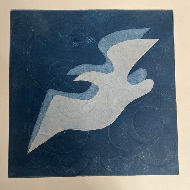 Contemporary Original Mixed Media Monotype and Collage “L’oiseau I” 1/1, Unframed For Sale - Image 3 of 5