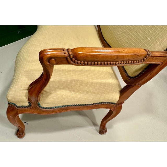 Camel David Sutherland Indoor/Outdoor Teak Settee With Nailhead Trim – 61” For Sale - Image 8 of 10